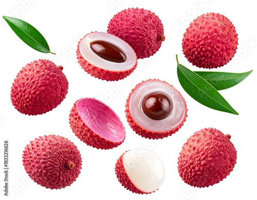 Exotic and vibrant lychee fruits assortment against a clean white background