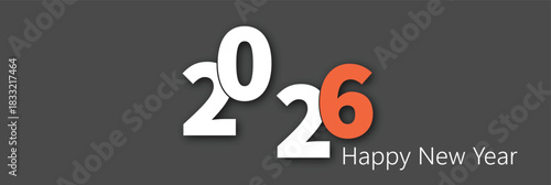 A modern minimalist greeting of 'Happy New Year 2026' boldly displayed, 2026 Happy New Year logo text design. Business diary cover for 2026 with wishes