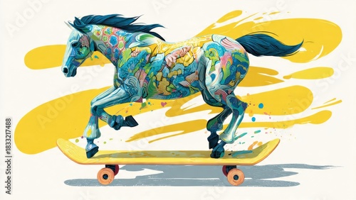 3D Render of Horse Doing Skate Tricks