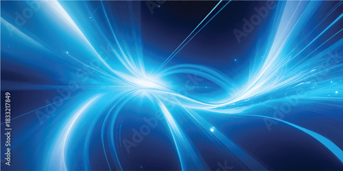 Bright glowing blue abstract design with stars and cosmic energy burst