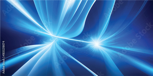 Bright blue abstract background with a dynamic starburst ray design and light flare effect