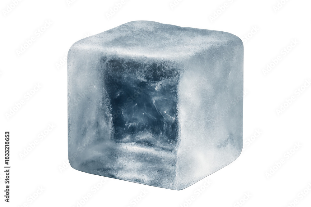 Obraz premium Ice cube with smooth edges, showing cold, freezing, and refresh concepts. Isolated on transparent background