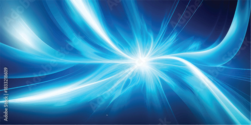 Abstract blue background with rays of light and glow like a star burst design in the sky