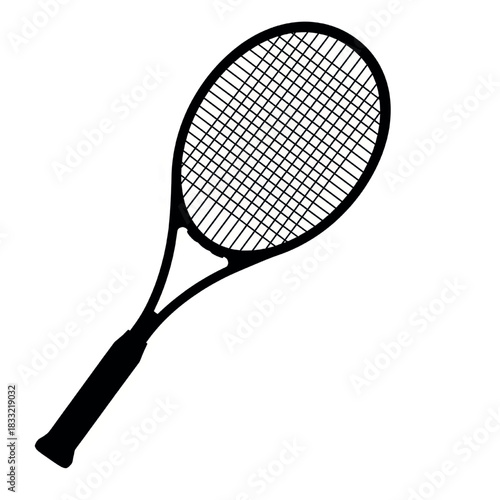 Tennis racket vector illustration simple black silhouette isolated on white background for sports design