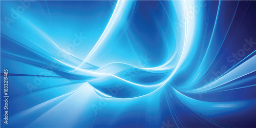 Abstract blue background with flowing light waves and smooth curve lines, creating a fractal art design texture