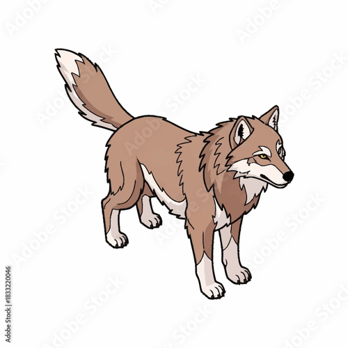 Stylized brown wolf with white markings illustration.