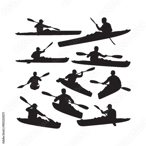 kayaking silhouettes collection, kayak silhouette, water sports vector, adventure sport, outdoor activity, river paddling