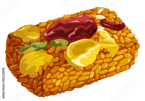 Yaksik (Yakbap) Traditional Korean Sweet Rice Cake Dessert with Jujubes, Chestnuts & Pumpkin Seeds for Seollal Holiday