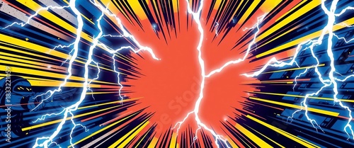 Dynamic comic book style burst background with intense lightning and thunder,  manga,  colorful