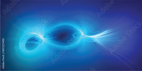 Bright blue abstract design featuring glowing wave lines of energy and light in motion