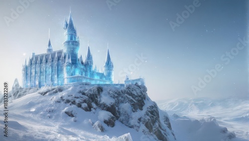Icy Castle on Snowy Peak - A Winter Wonderland Fantasy.