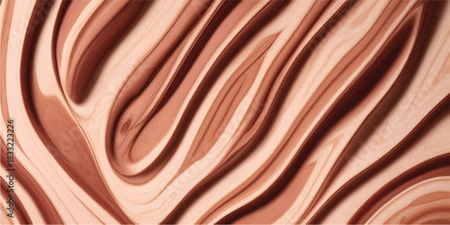 Soft brown chocolate satin fabric waves creating a flowing wood texture pattern