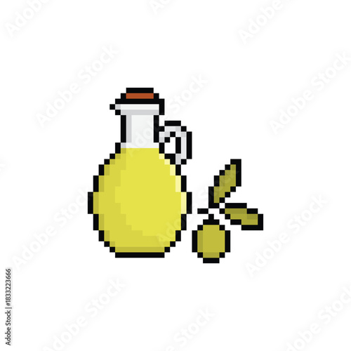 pixel art olive oil 8 bit vector icon for computer game logo	
