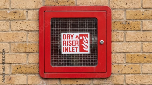 Fire Safety Dry Riser Inlet Connection on an Exterior Brick Building Wall
