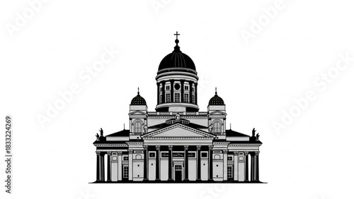 Illustration of helsinki cathedral showcasing its neoclassical architectural style and prominent dome structure