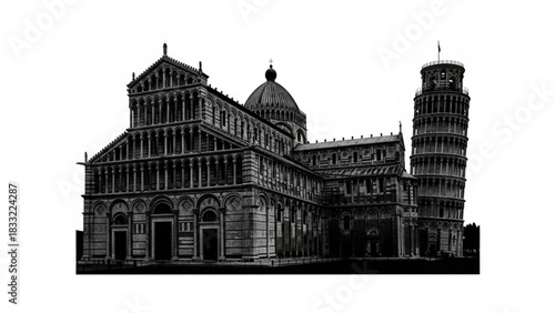 Black and white view of pisa cathedral and the leaning tower of pisa in tuscany italy europe