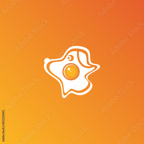 Fried egg in dog shape logo illustration.