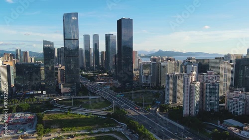 Aerial View of Traffic Flow on Xiangmi Road, Chegongmiao, Futian District, Shenzhen
