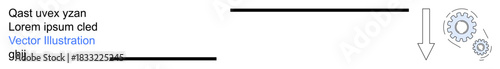 Business strategy, workflow planning, process optimization, automation, team performance, operations management. Gear icons with a downward arrow. Workflow planning and process optimization concept