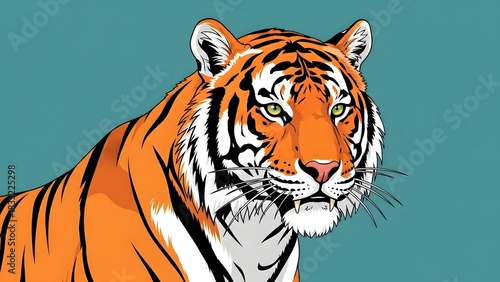 Cartoon Tiger Walking in Jungle Foliage Illustration