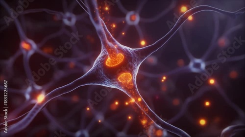 Highly detailed 3D illustration of neurons firing electrical signals inside the human brain.