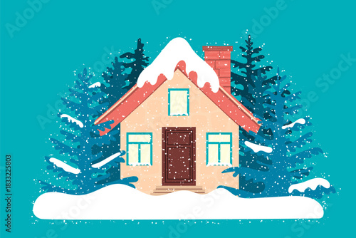 residential family house in snowy forest