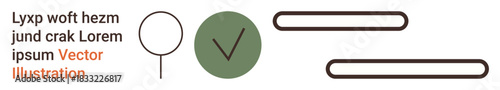Validation, approval processes, graphic design, identity verification, education, minimalism. Circular green checkmark and placeholder text design. Validation and approval processes concept
