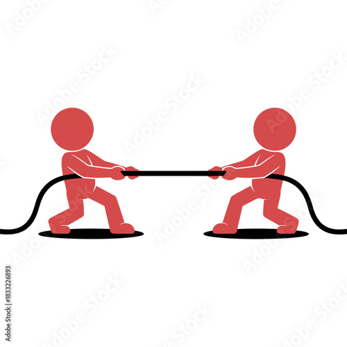 Two stylized figures engage in a tug-of-war match against a white background.