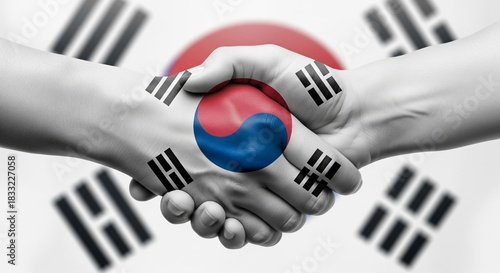 Handshake with south korean flag design symbolizing agreement