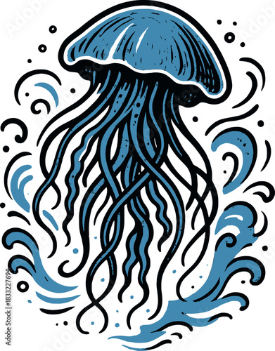 Jellyfish Ocean Sea Life Marine Art Vector Design
