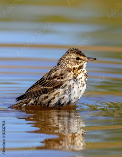 Bird Wading in Calm Water with Ripples Under Natural Light