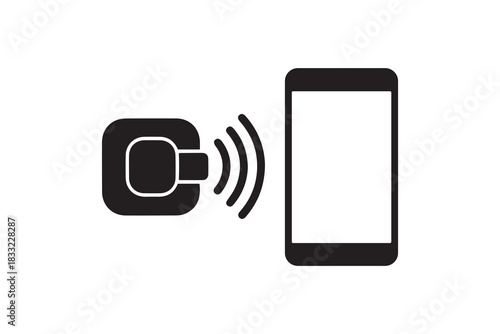 Black silhouette of digital wallet transferring money to smartphone