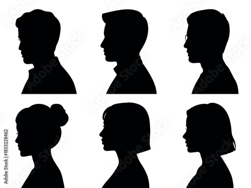 Diverse silhouettes of male and female profiles showcase variety in human appearance and individuality.