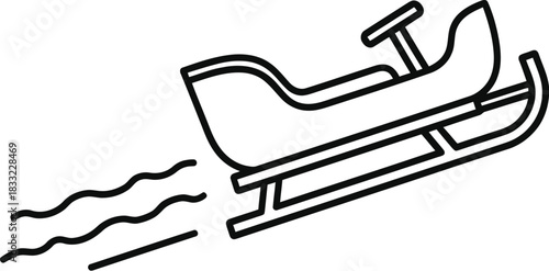 Minimalist outline of a sled gliding swiftly on snow with motion lines design