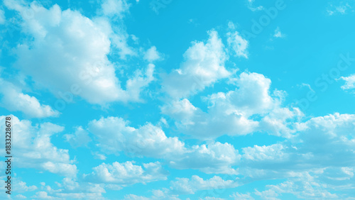 Puffy white clouds scattered across a vibrant blue sky, a serene backdrop. Vector, illustration