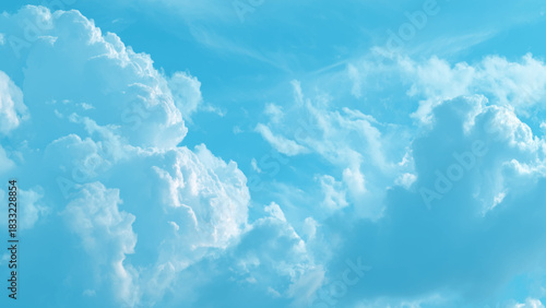 Bright blue sky filled with fluffy white cumulus clouds during the day Vector, illustration