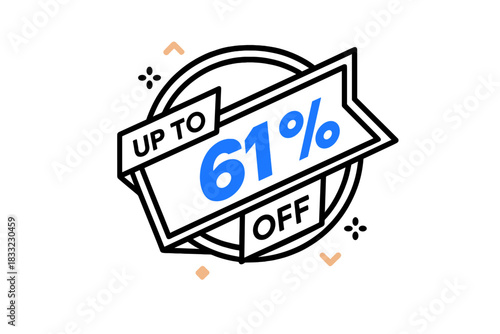 Sixty-one percent discount offer label for retail marketing and online shopping promotions