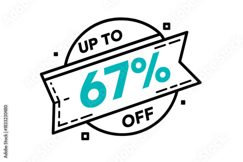 Contemporary promotional badge with special offer discount of sixty-seven percent off sale