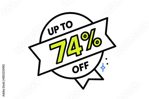Promotional sale badge design featuring up to seventy-four percent off discount sticker
