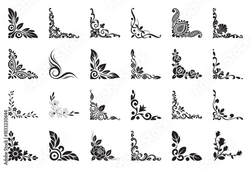 Collection of decorative ornamental corner elements for design