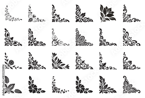Collection of ornate floral corner flourish designs