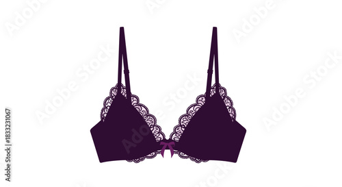 Elegant dark purple lace bralette with a small bow detail shown on a clean and simple isolated white background.