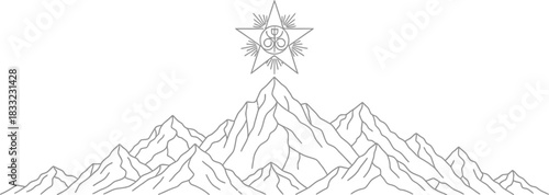 Mountain range with a star symbol at the peak representing achievement and goals