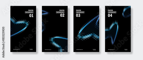 Soft neon blue wave shapes created with smooth glowing light streaks on a dark background. Perfect for modern posters, digital artwork, creative templates, and stylish visual design projects.