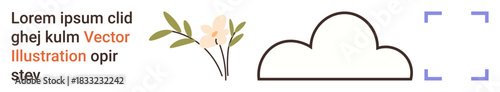 Branding, web design, nature , minimalist templates, digital media, placeholders. A cloud outline, floral branch and placeholder text are presented. Branding and web design concepts