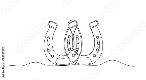 Three horseshoes arranged together drawn in a continuous single line art style symbolizing luck and good fortune.