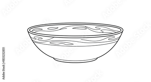 Simple line art illustration of an empty ceramic bowl with a decorative pattern suitable for a coloring book page.
