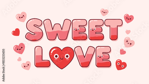 Cute cartoon hearts and text that says SWEET LOVE, perfect for Valentine's Day or romantic themes.