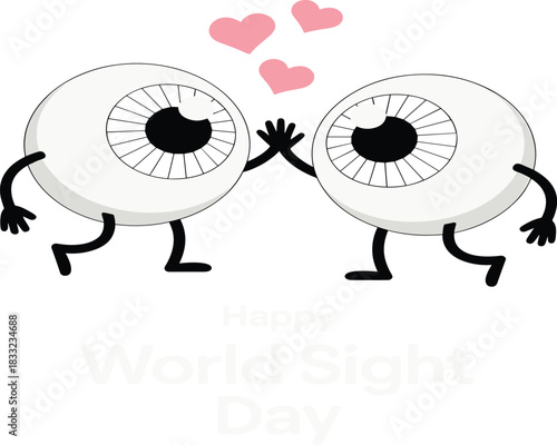 Cute cartoon eyeball characters celebrating vision awareness, World Sight Day illustration, eye health concept, happy eyesight design, ophthalmology themed artwork, adorable graphic