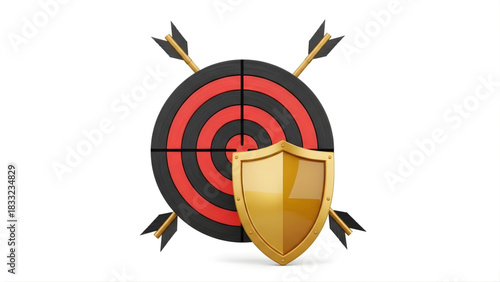 Target Protection Golden Shield Against Arrows on a Bulls-Eye